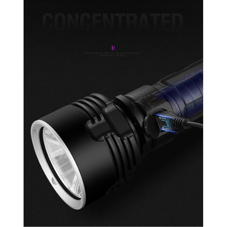 Oplaadbare LED-zaklamp en lantaarn met hoge lumenopbrengst, aluminiumlegeringsbehuizing en tactisch ontwerp