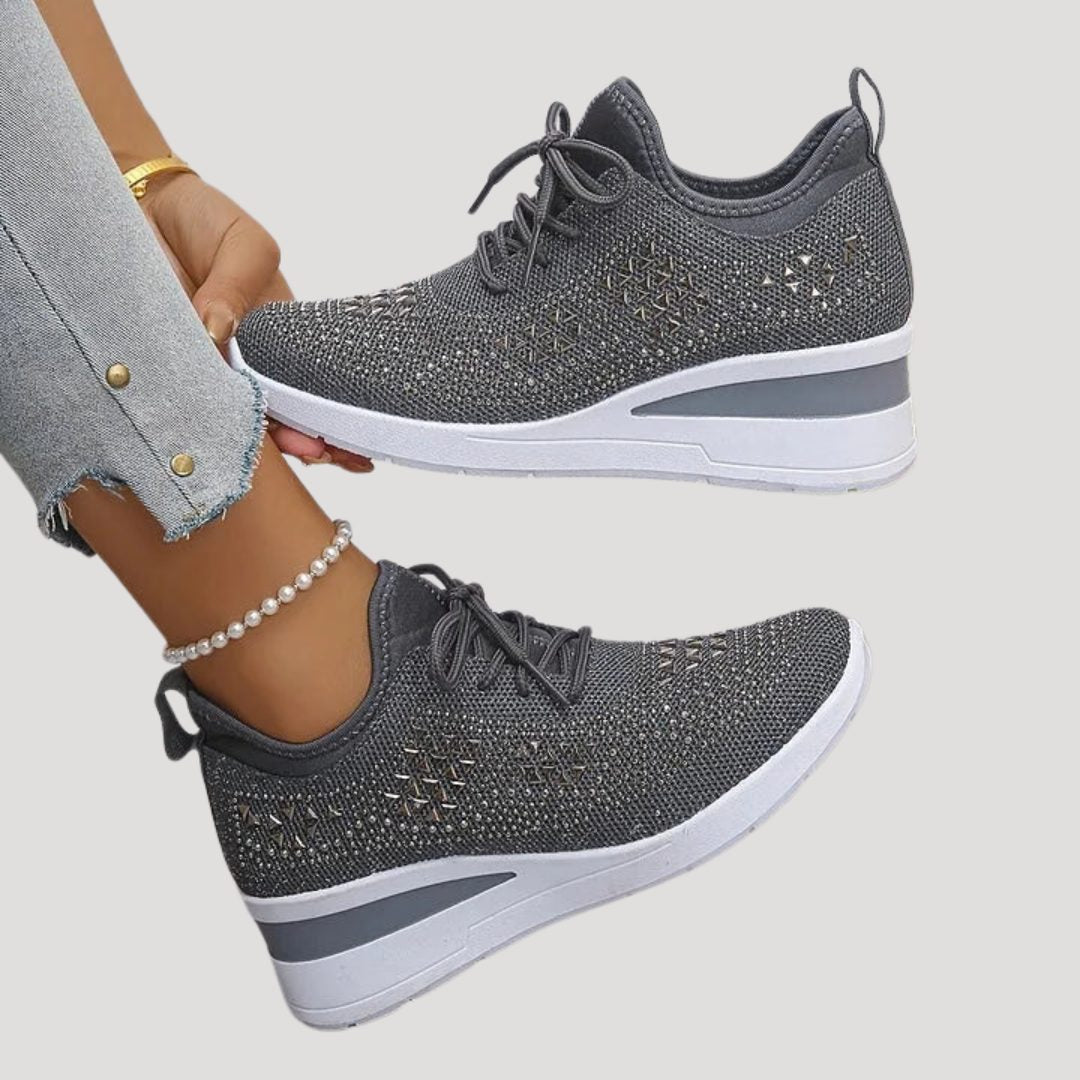 Plateausneakers met strass en veters voor dames