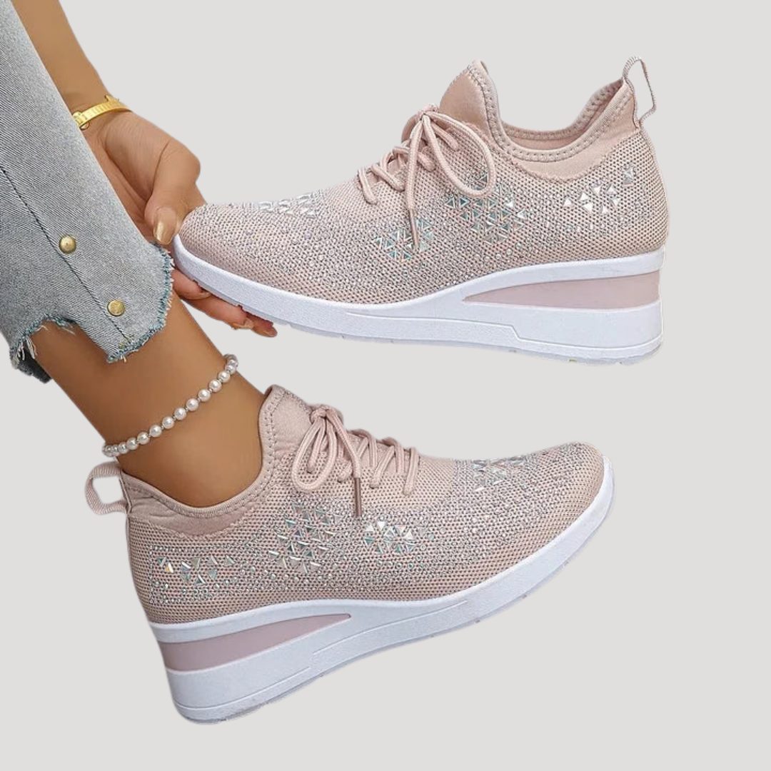 Plateausneakers met strass en veters voor dames