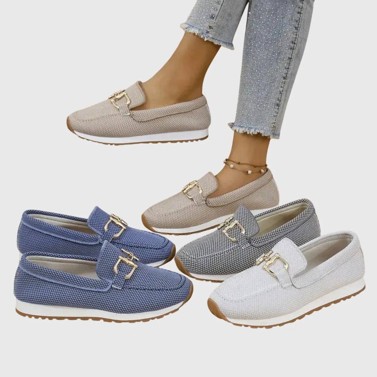 Riane geweven damesloafers met kettingdetail