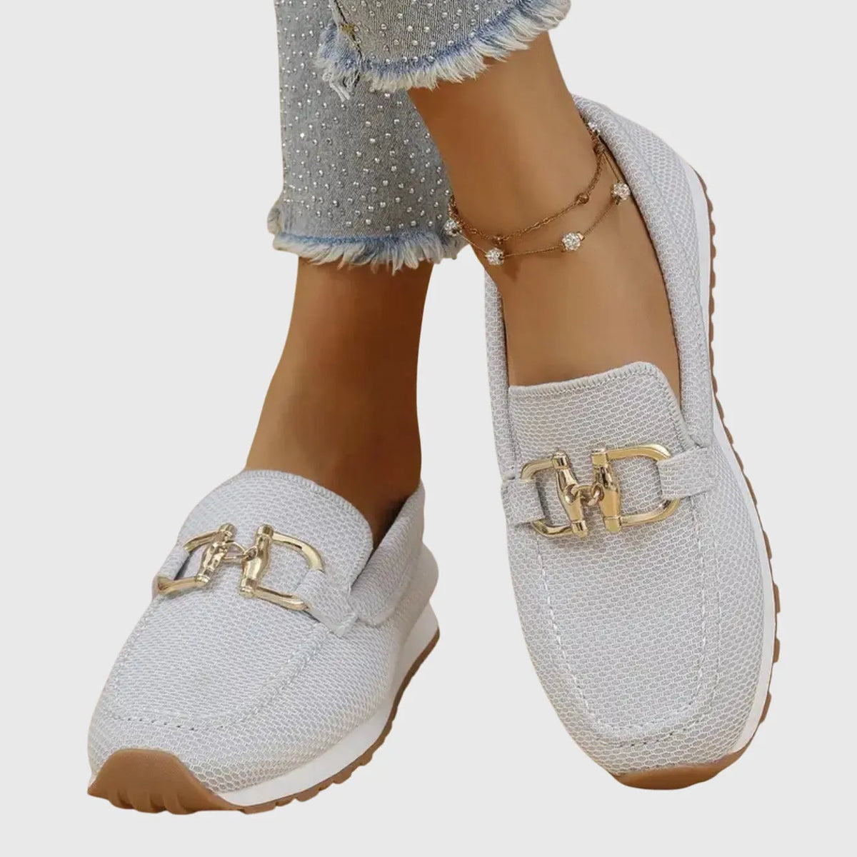 Riane geweven damesloafers met kettingdetail