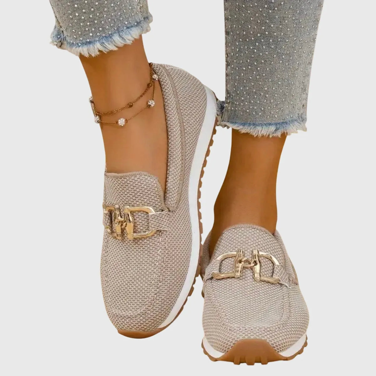 Riane geweven damesloafers met kettingdetail