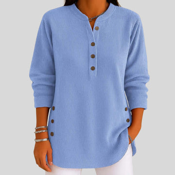 Geribbelde pullover met ronde hals en knoopsluiting voor dames