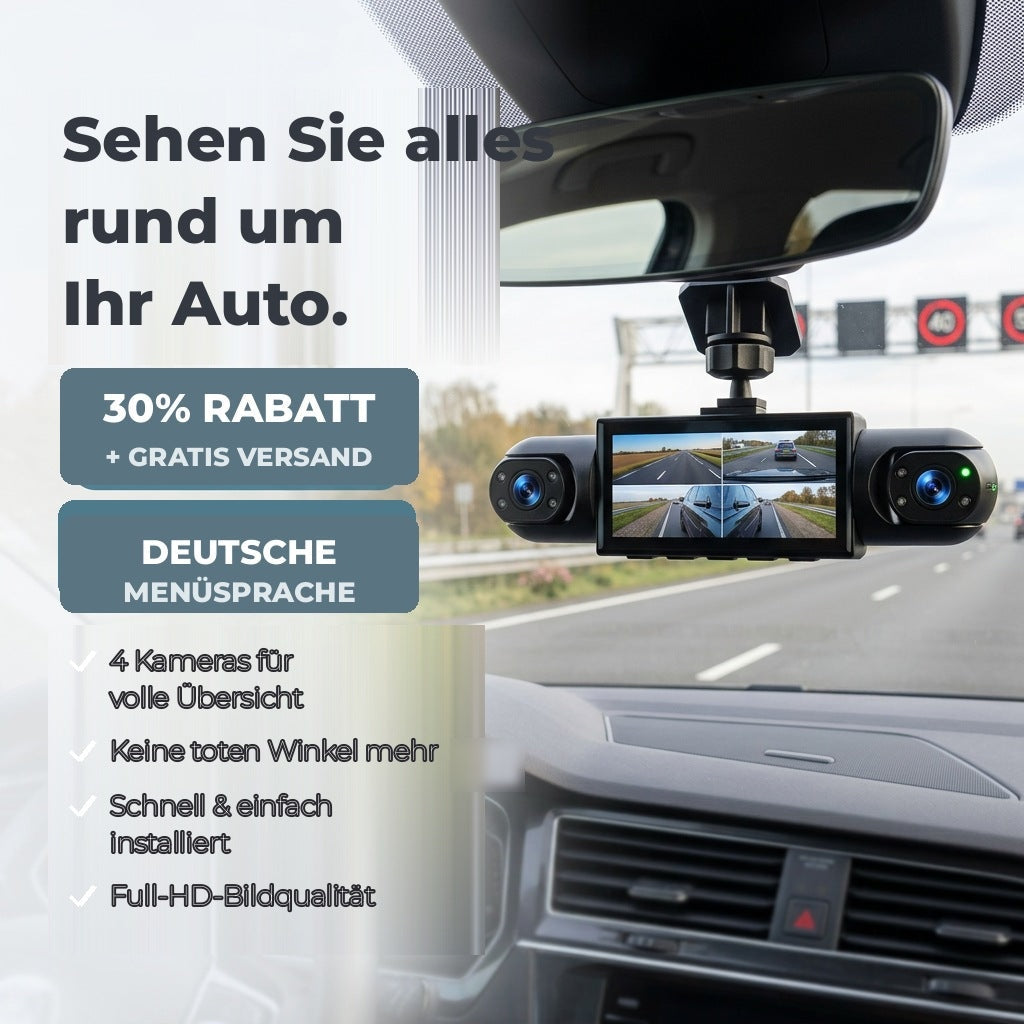 4-kanaals dashcam met nachtzicht, GPS en 360°-dekking