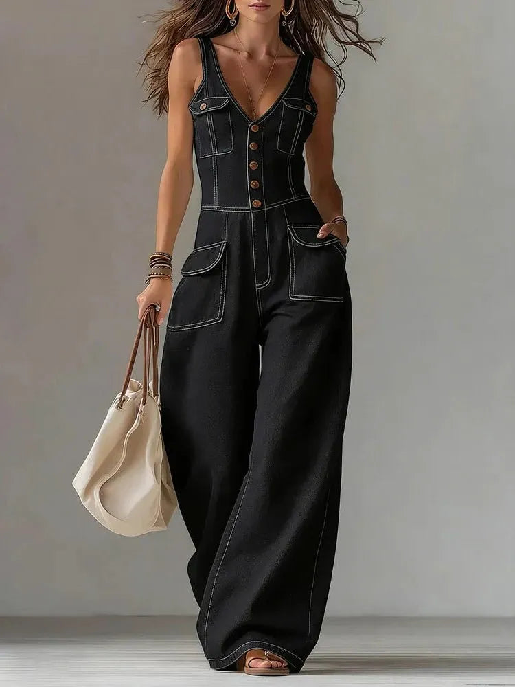 Rosselle denim jumpsuit voor dames met wijde pijpen