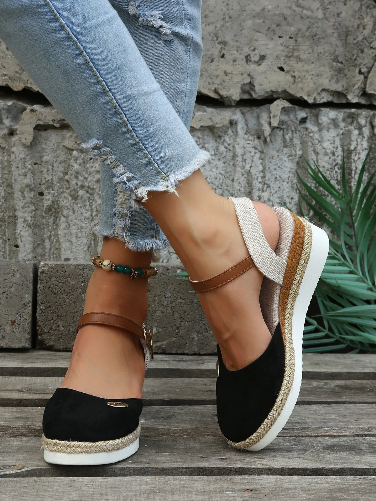 Ruby damesespadrillesandalen met plateauzool en enkelbandje