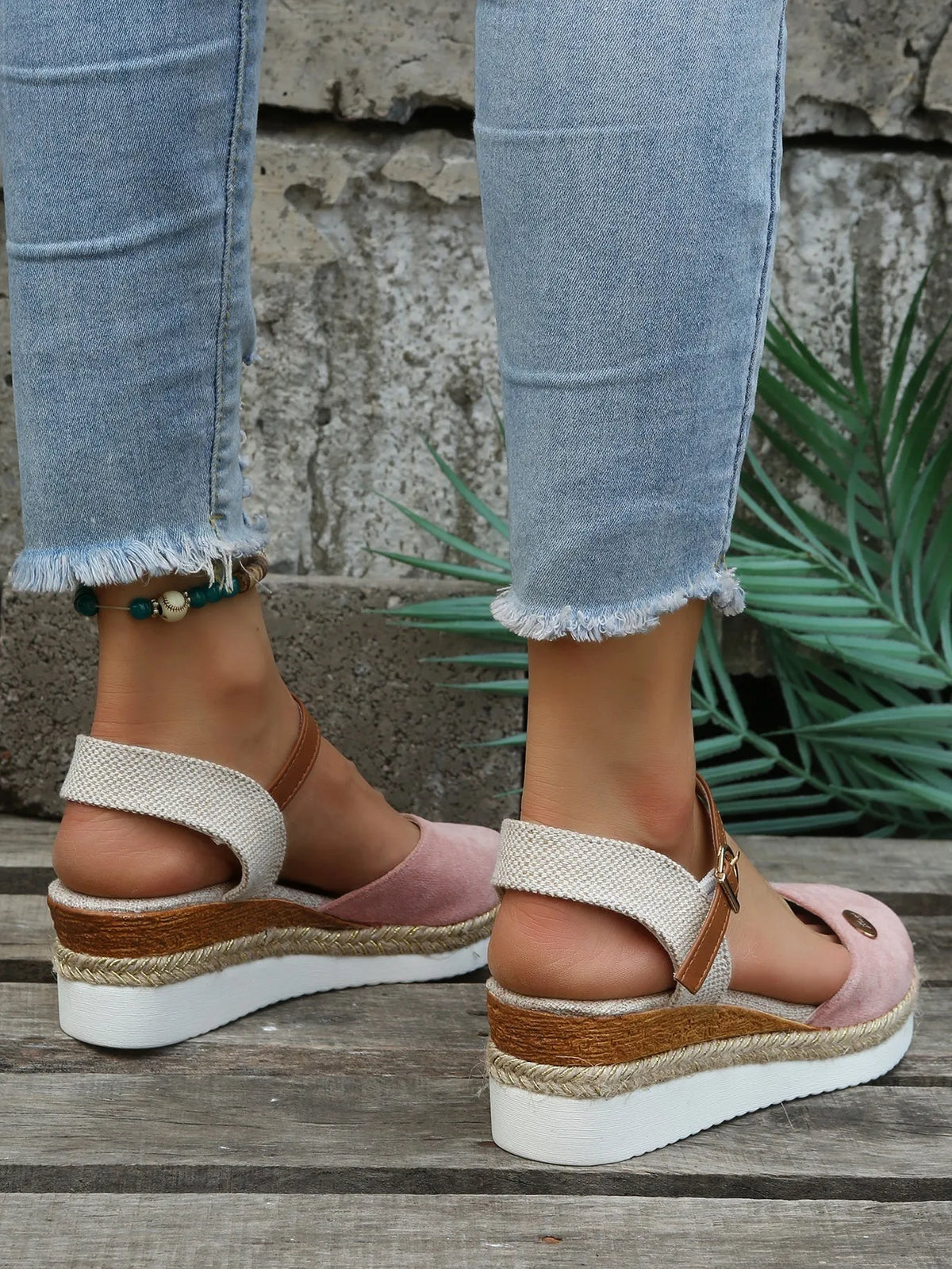 Ruby damesespadrillesandalen met plateauzool en enkelbandje