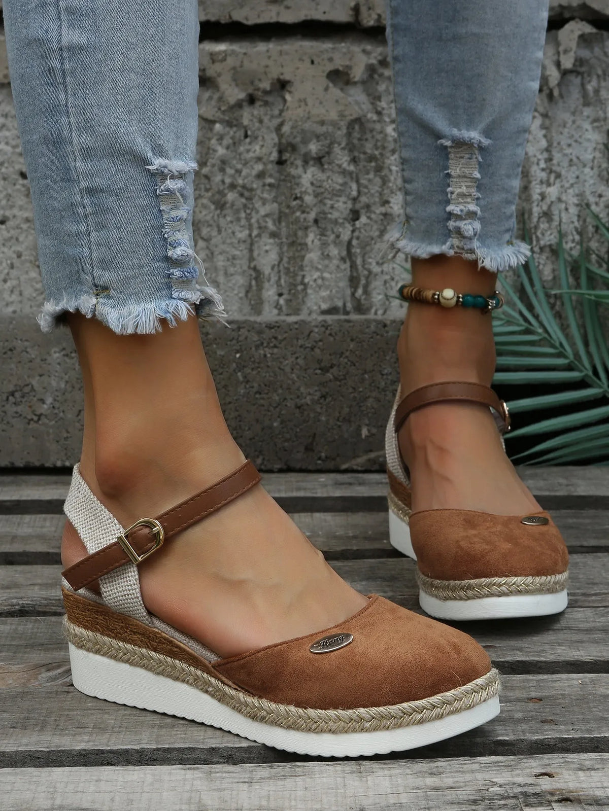 Ruby damesespadrillesandalen met plateauzool en enkelbandje