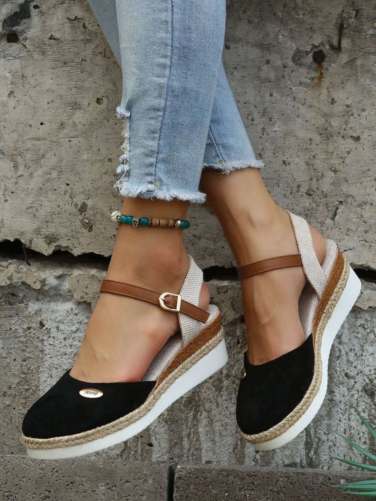 Ruby damesespadrillesandalen met plateauzool en enkelbandje