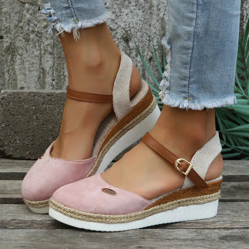 Ruby damesespadrillesandalen met plateauzool en enkelbandje