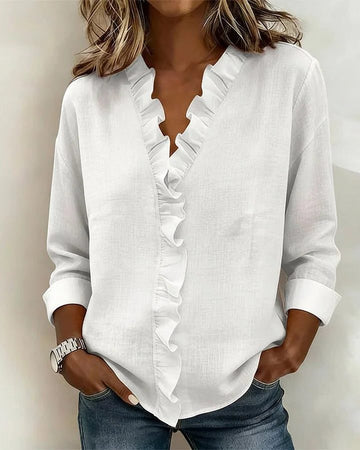 Blouse met ruches, v-hals en lange mouwen voor dames