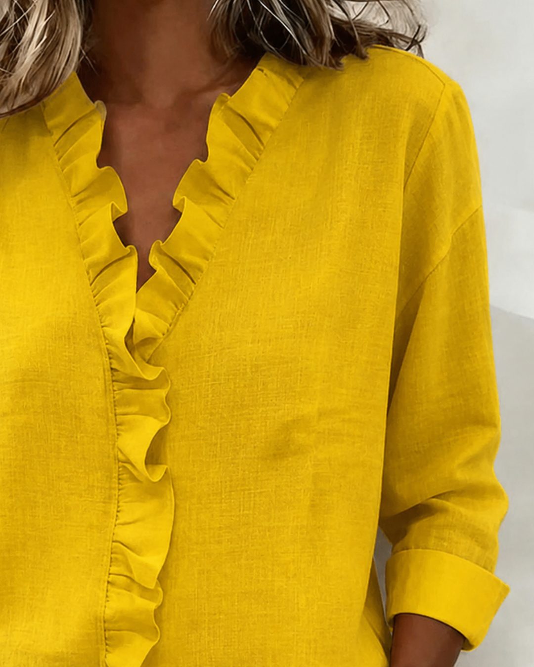 Blouse met ruches, v-hals en lange mouwen voor dames