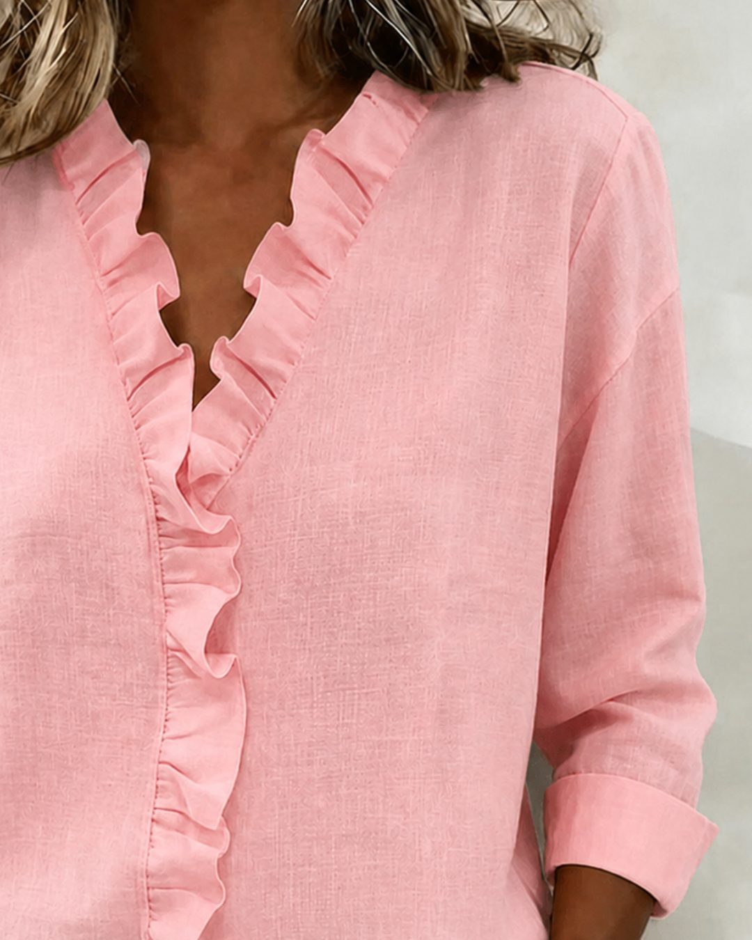 Blouse met ruches, v-hals en lange mouwen voor dames