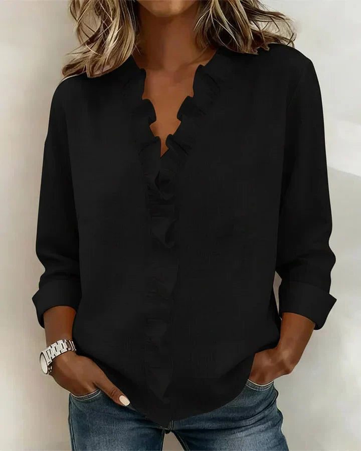 Blouse met ruches, v-hals en lange mouwen voor dames