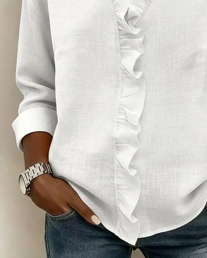 Blouse met ruches, v-hals en lange mouwen voor dames