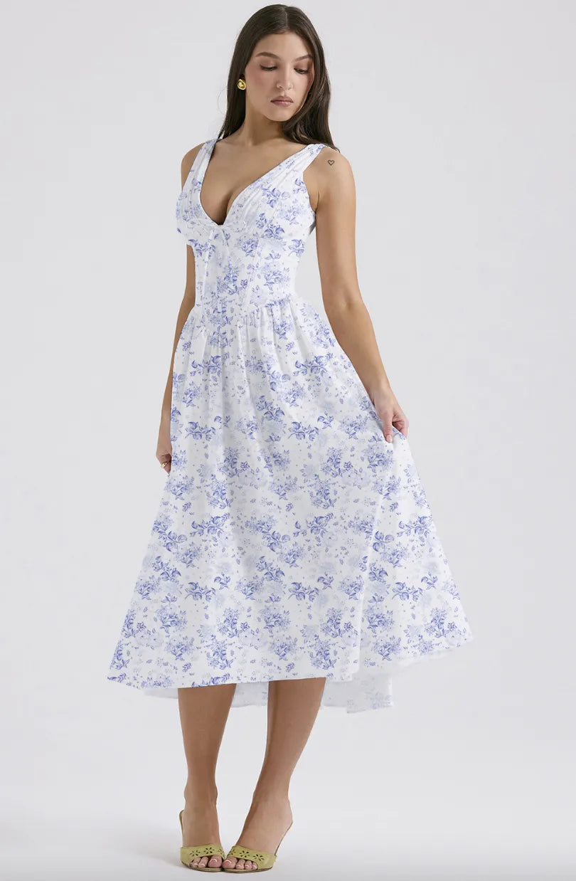 Saffron A-lijn midijurk met bloemenprint en V-hals voor dames