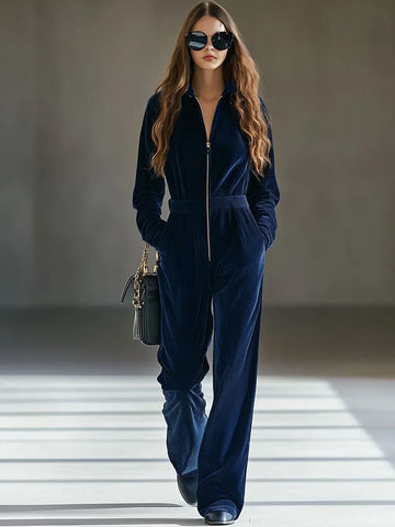Sarafina ruimvallende corduroy damesjumpsuit met ritssluiting