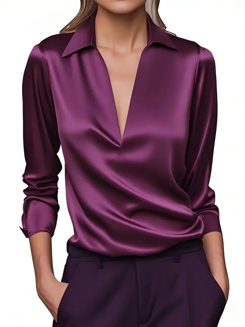 Satijnen blouse met v-hals voor dames