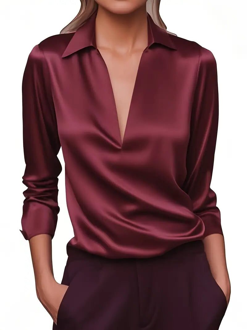 Satijnen blouse met v-hals voor dames
