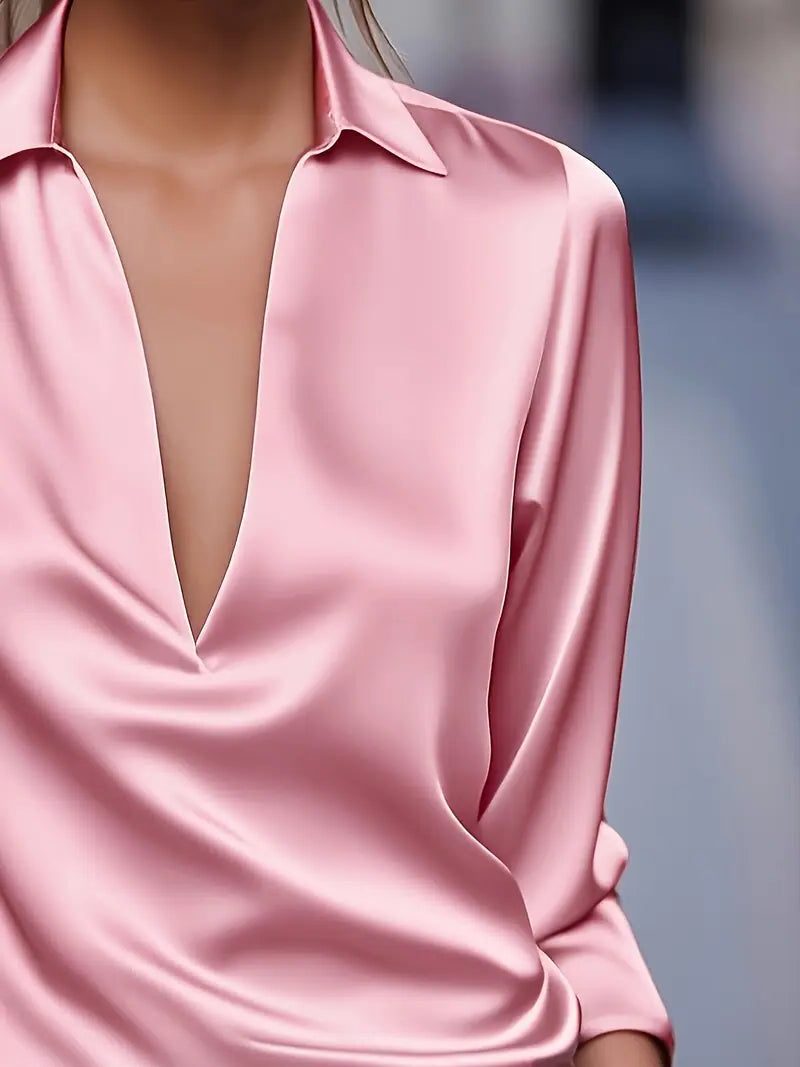 Satijnen blouse met v-hals voor dames
