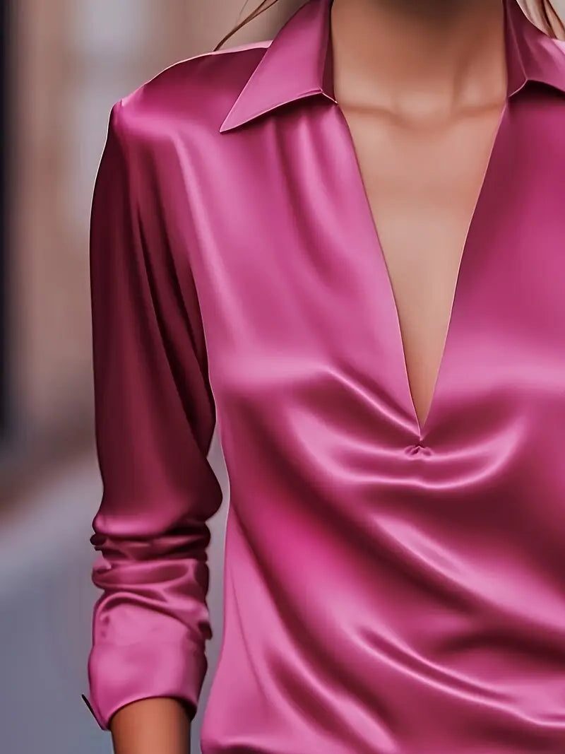 Satijnen blouse met v-hals voor dames