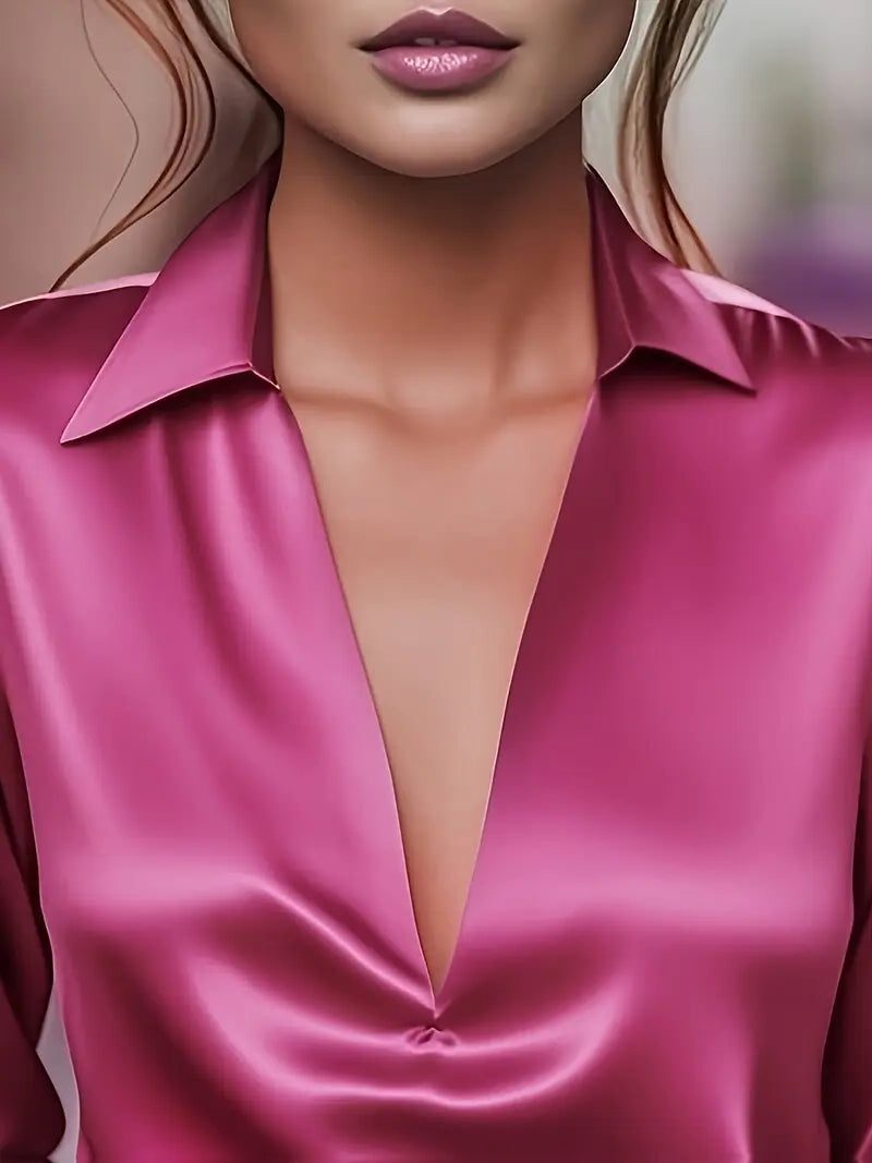 Satijnen blouse met v-hals voor dames