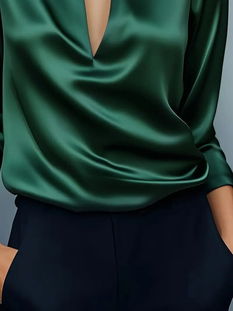 Satijnen blouse met v-hals voor dames