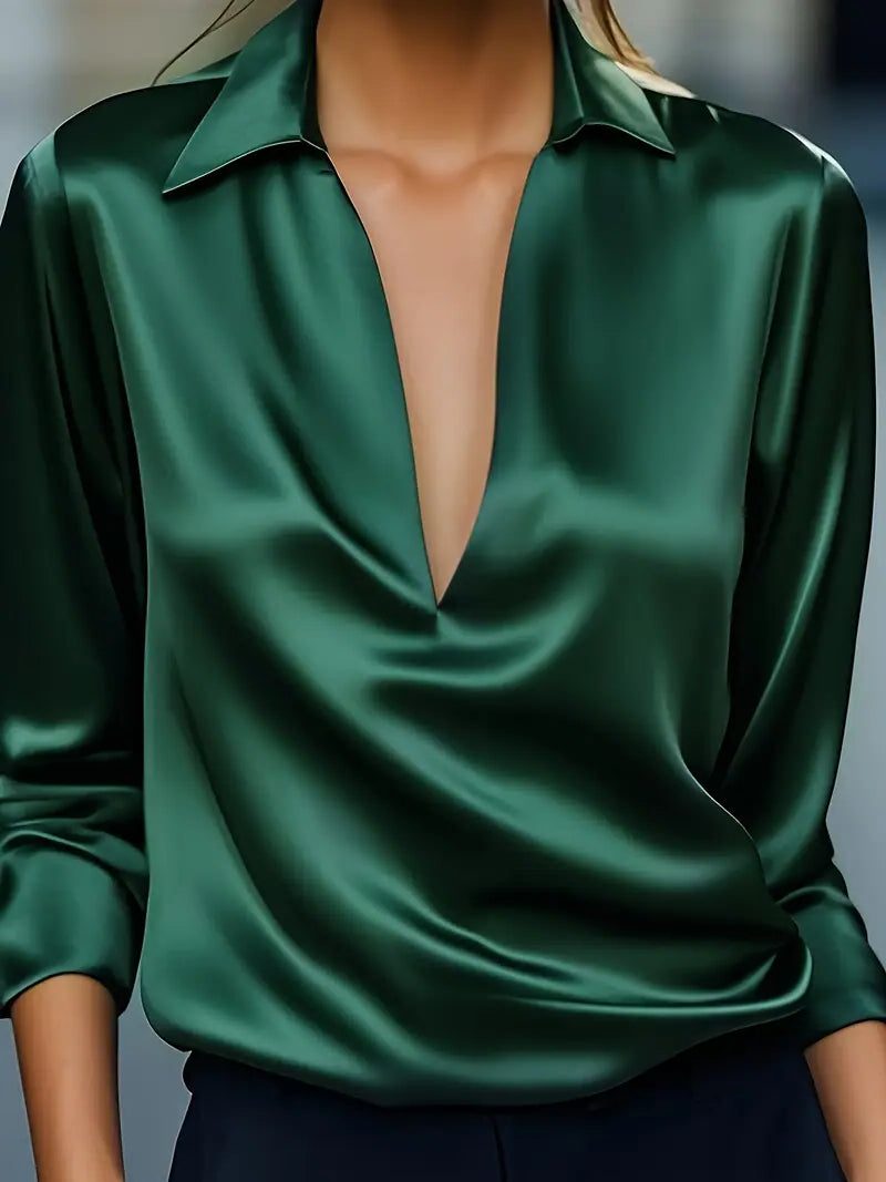 Satijnen blouse met v-hals voor dames