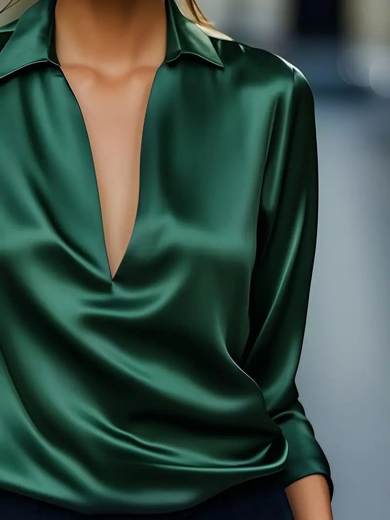 Satijnen blouse met v-hals voor dames