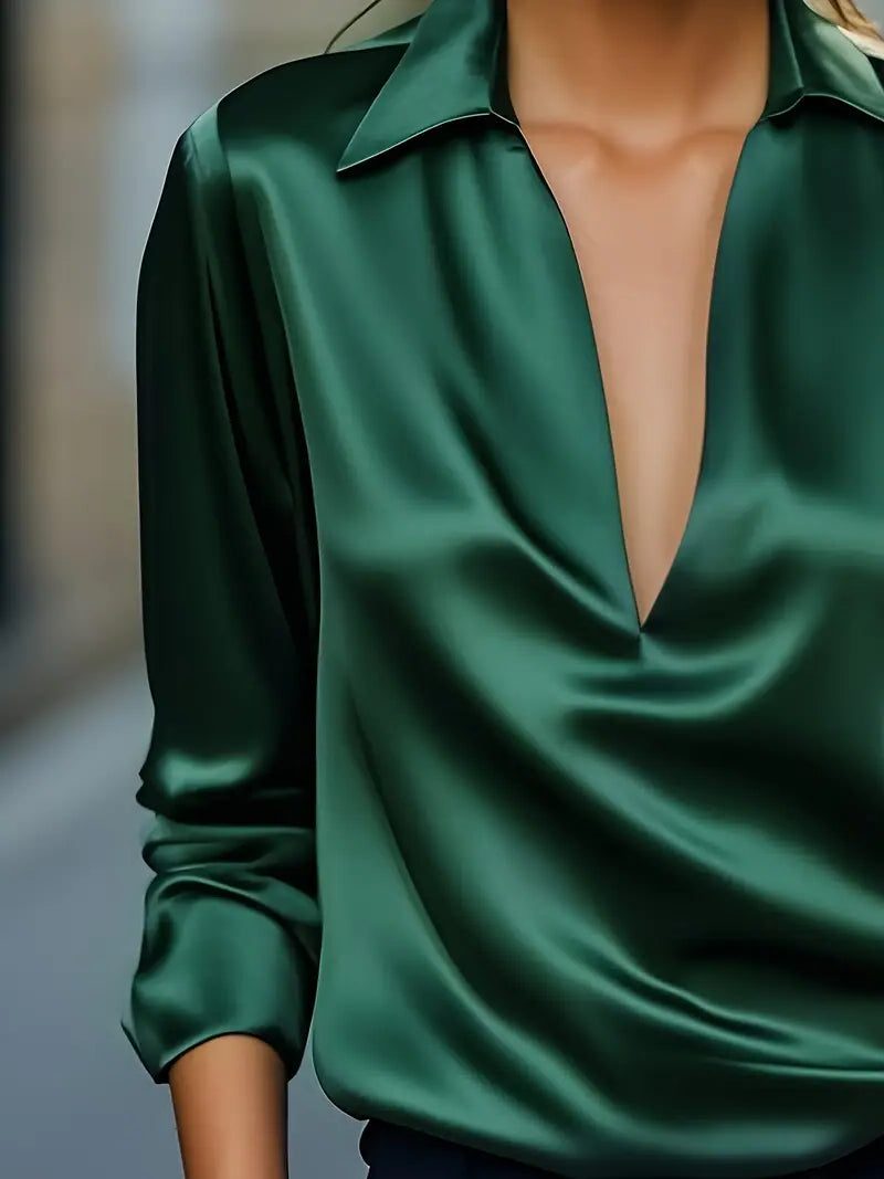 Satijnen blouse met v-hals voor dames