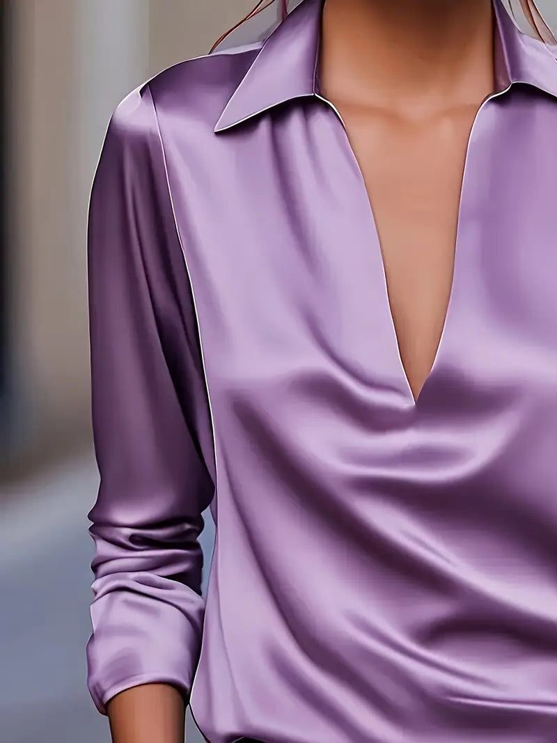 Satijnen blouse met v-hals voor dames