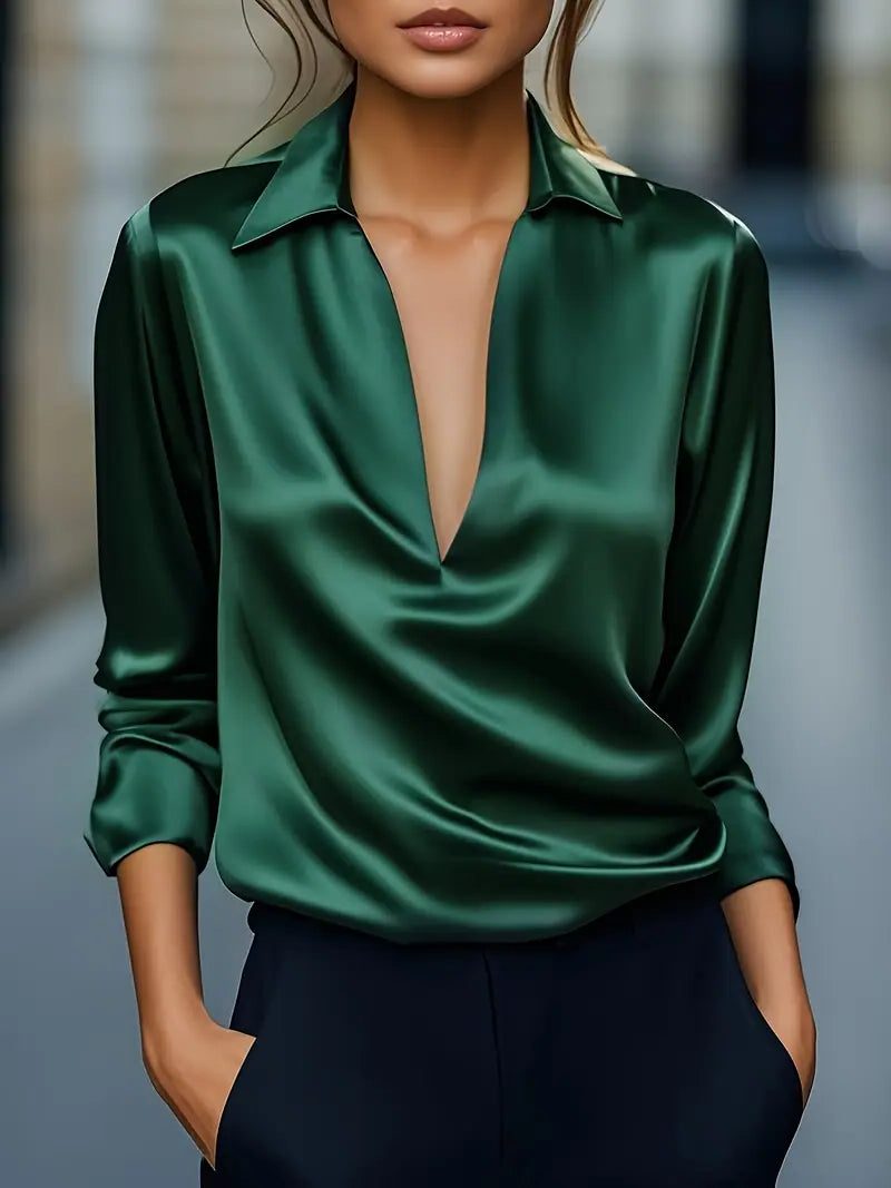 Satijnen blouse met v-hals voor dames