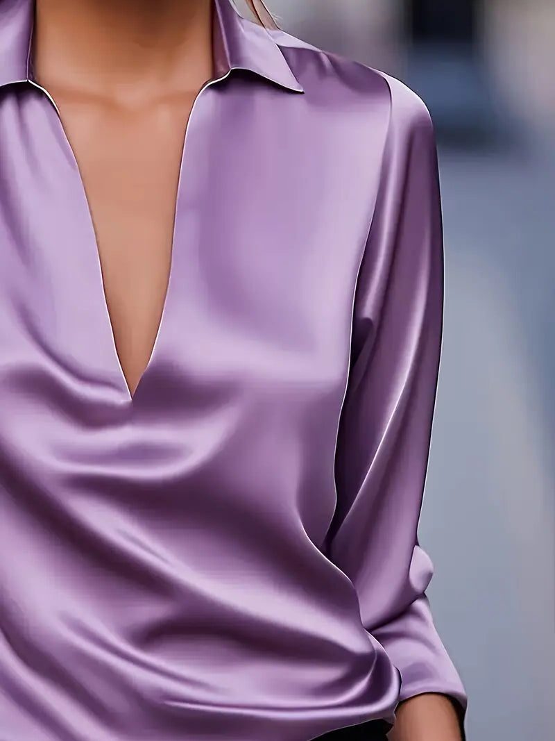 Satijnen blouse met v-hals voor dames
