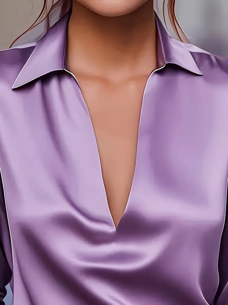 Satijnen blouse met v-hals voor dames