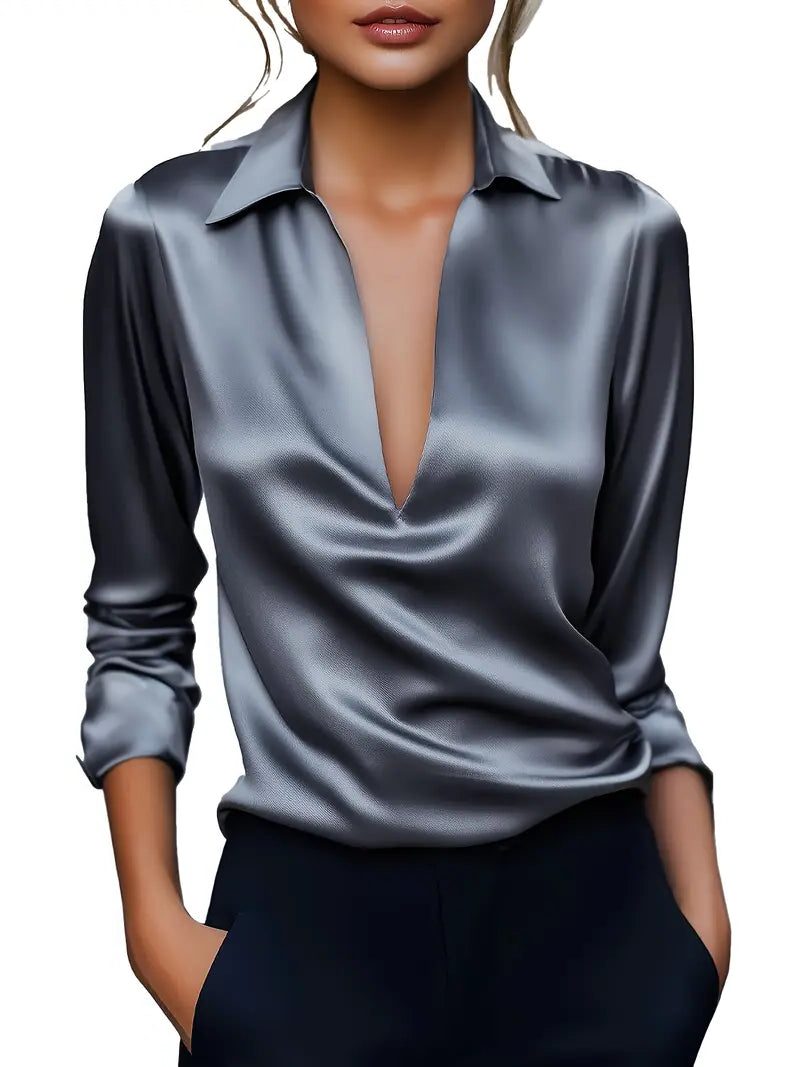 Satijnen blouse met v-hals voor dames
