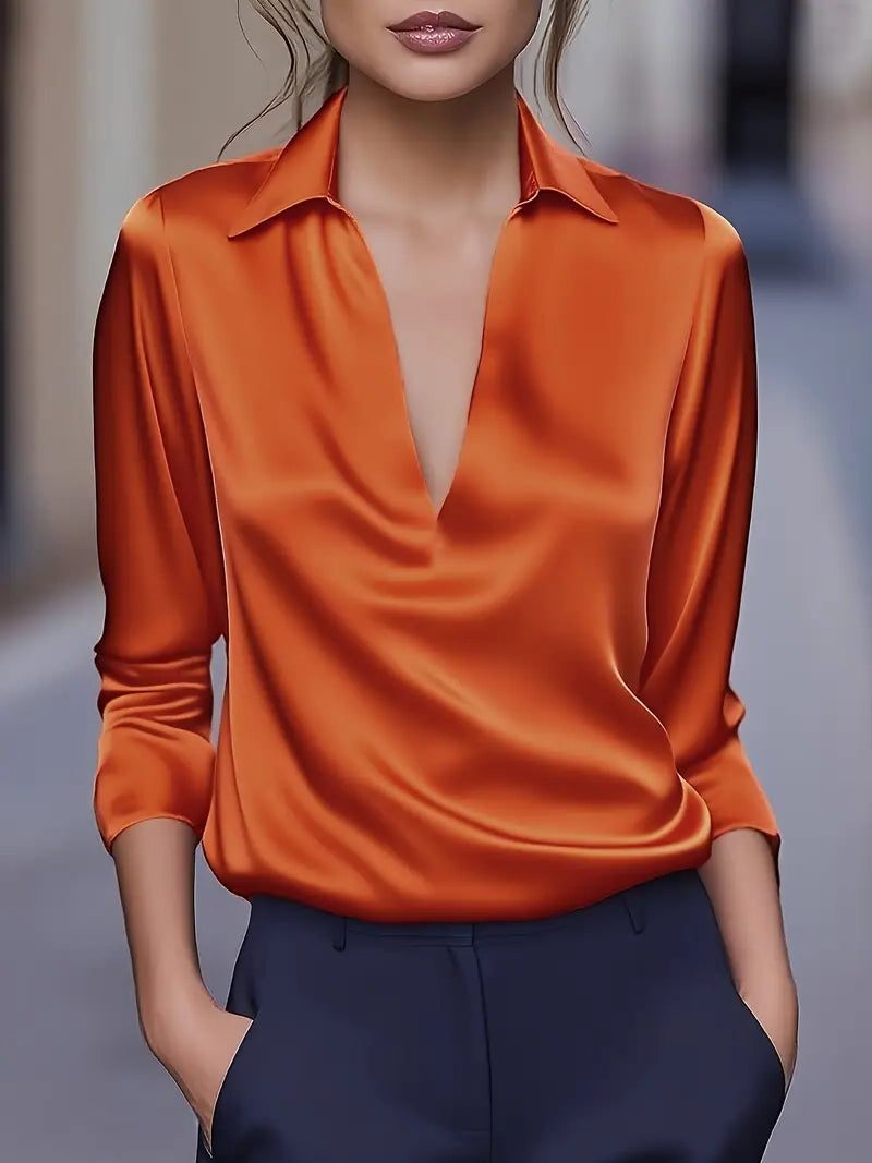 Satijnen blouse met v-hals voor dames