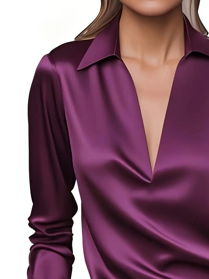 Satijnen blouse met v-hals voor dames