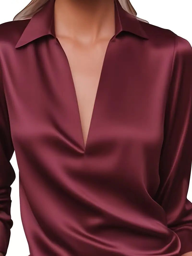 Satijnen blouse met v-hals voor dames
