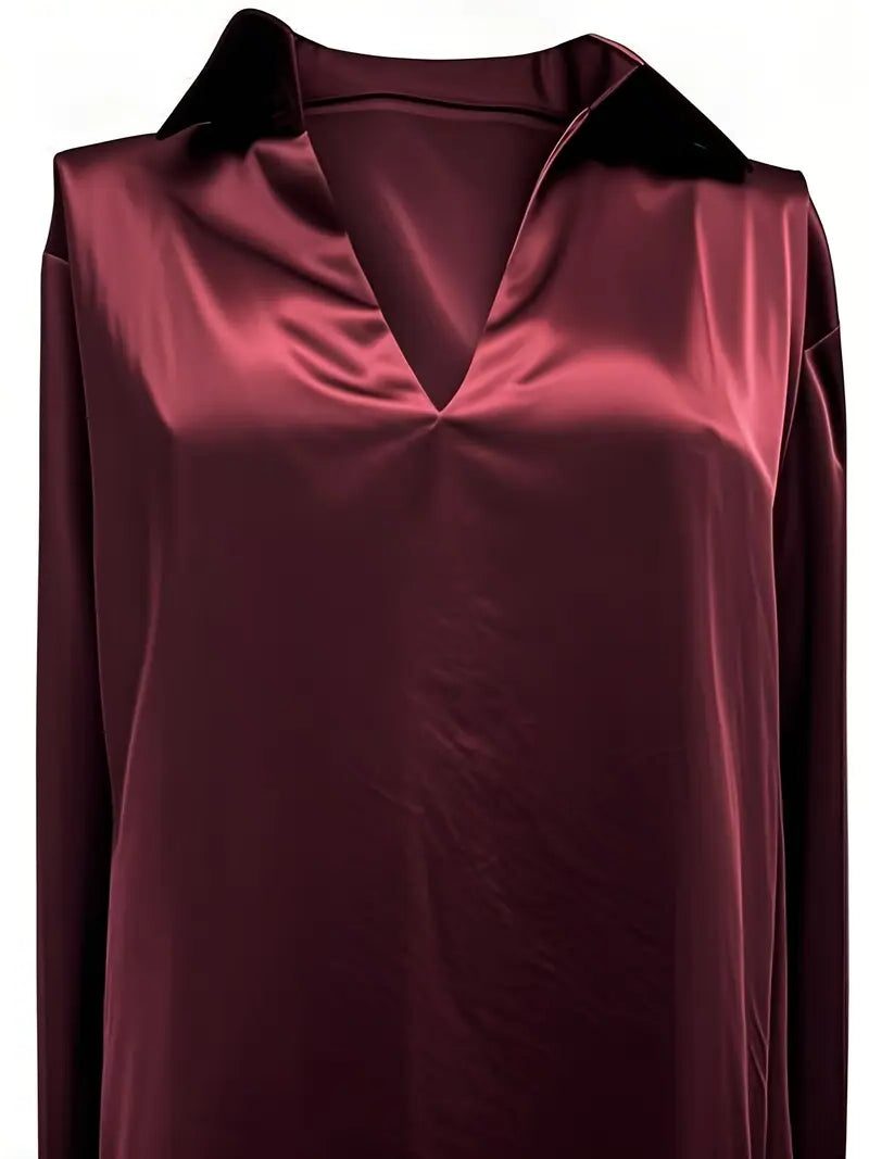 Satijnen blouse met v-hals voor dames