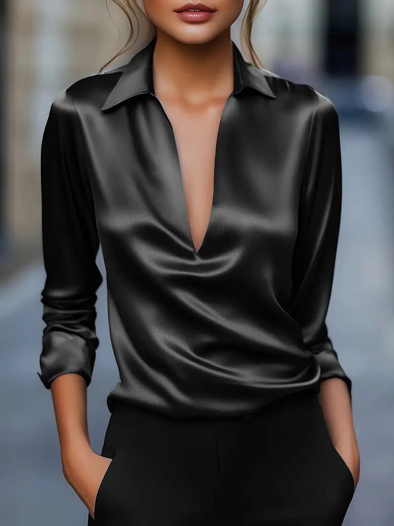 Satijnen blouse met v-hals voor dames