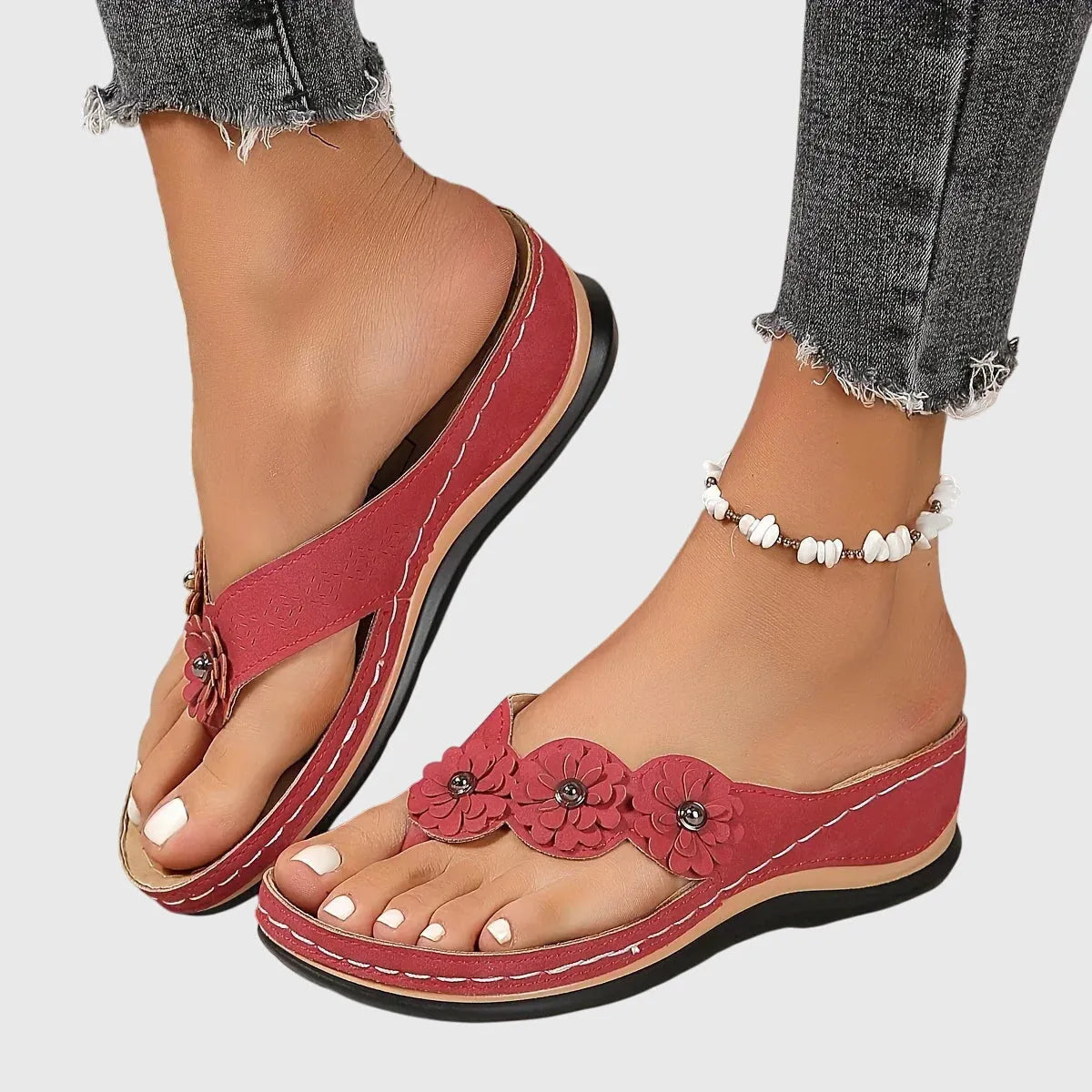 Silke teensandalen voor dames met bloemversiering