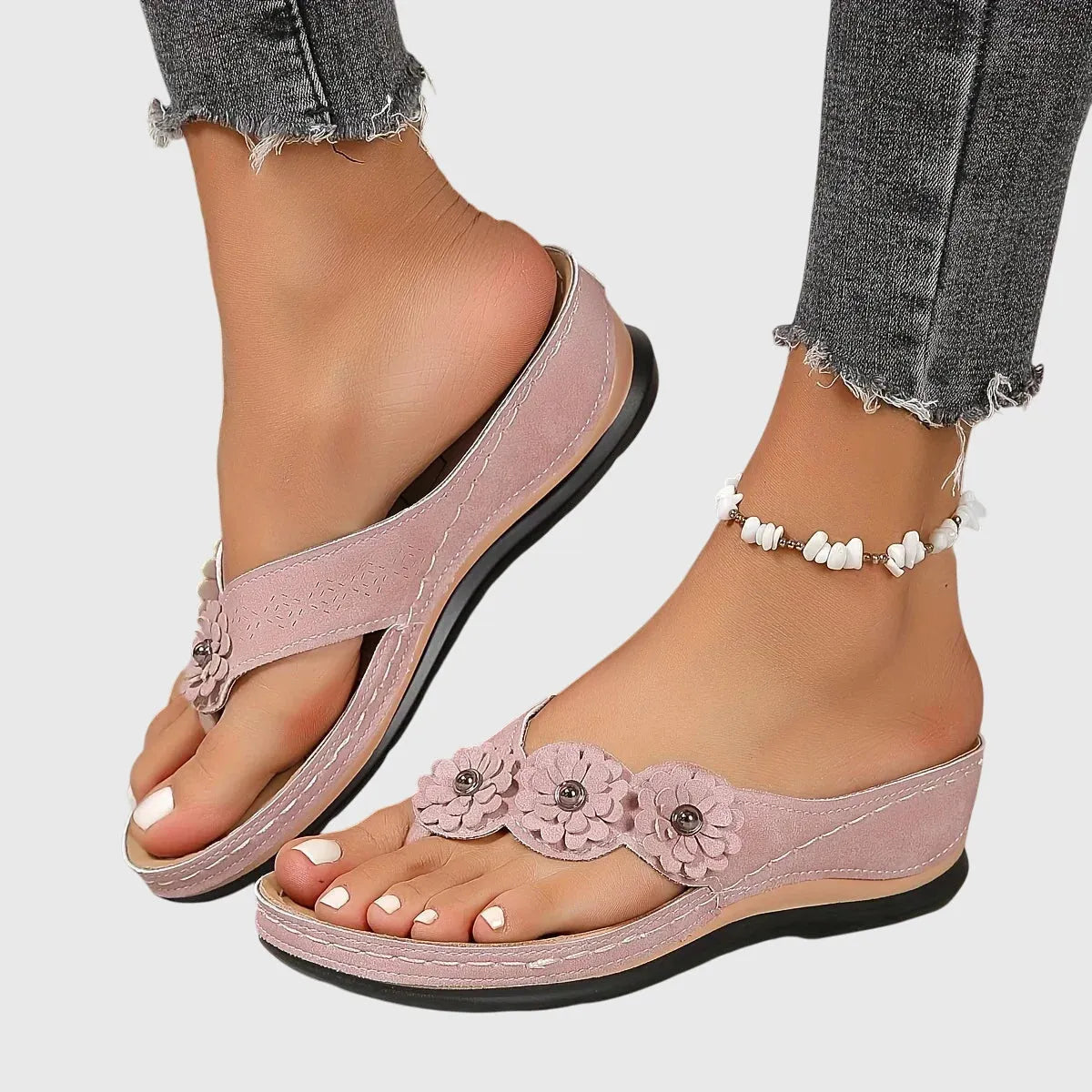 Silke teensandalen voor dames met bloemversiering