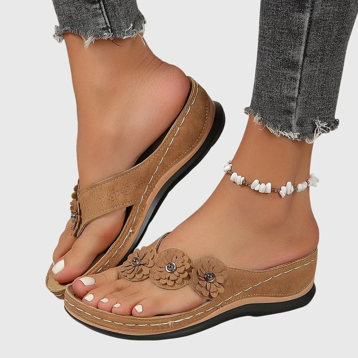 Silke teensandalen voor dames met bloemversiering