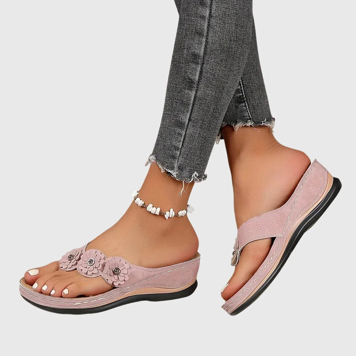 Silke teensandalen voor dames met bloemversiering