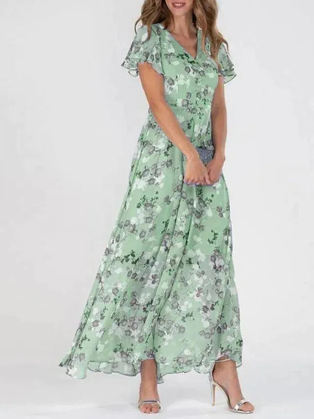 Skylar maxijurk met bloemenprint, V-hals en vlindermouwen voor dames