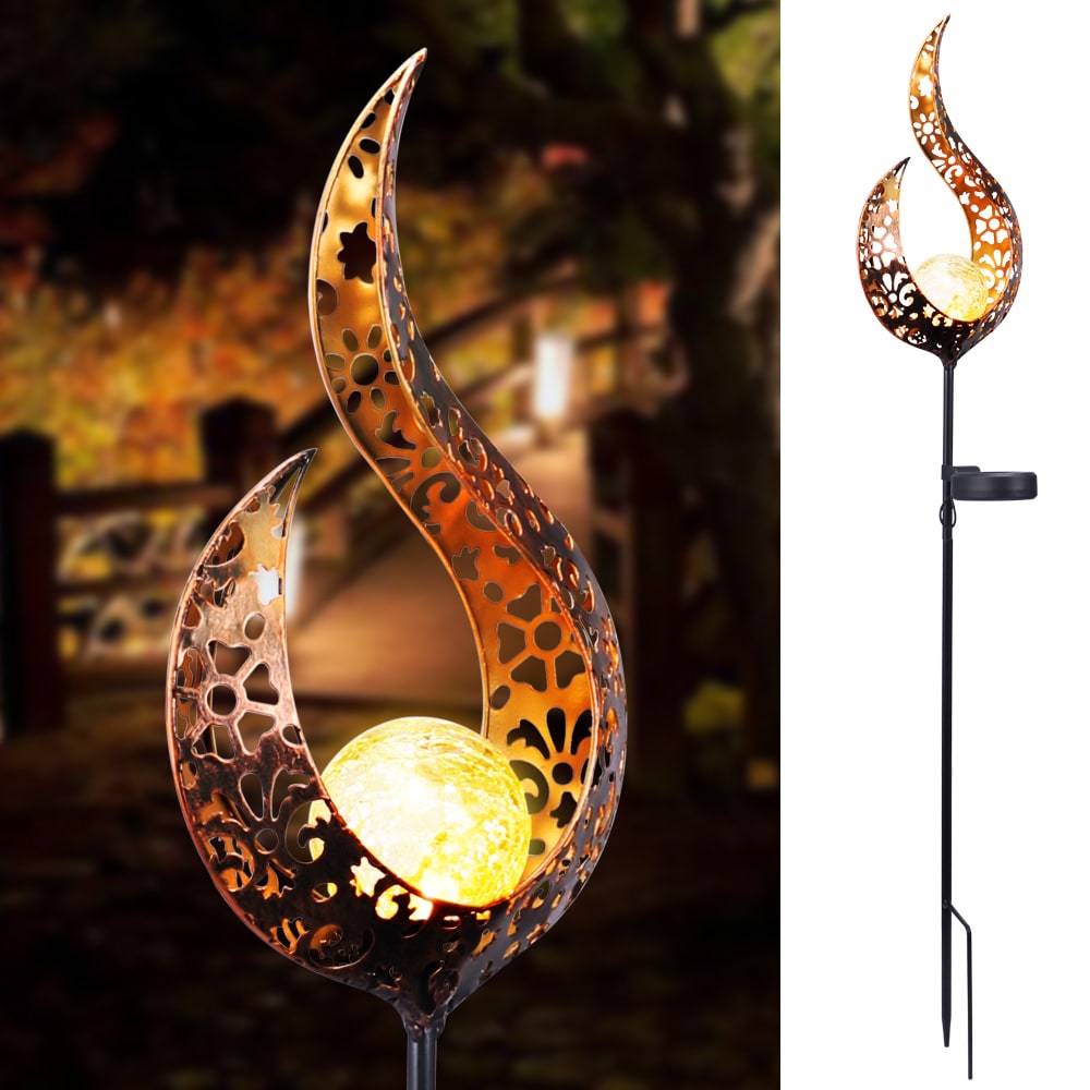 Solar tuinlamp voor buiten met grondpin, craquelé glazen bol en warme led
