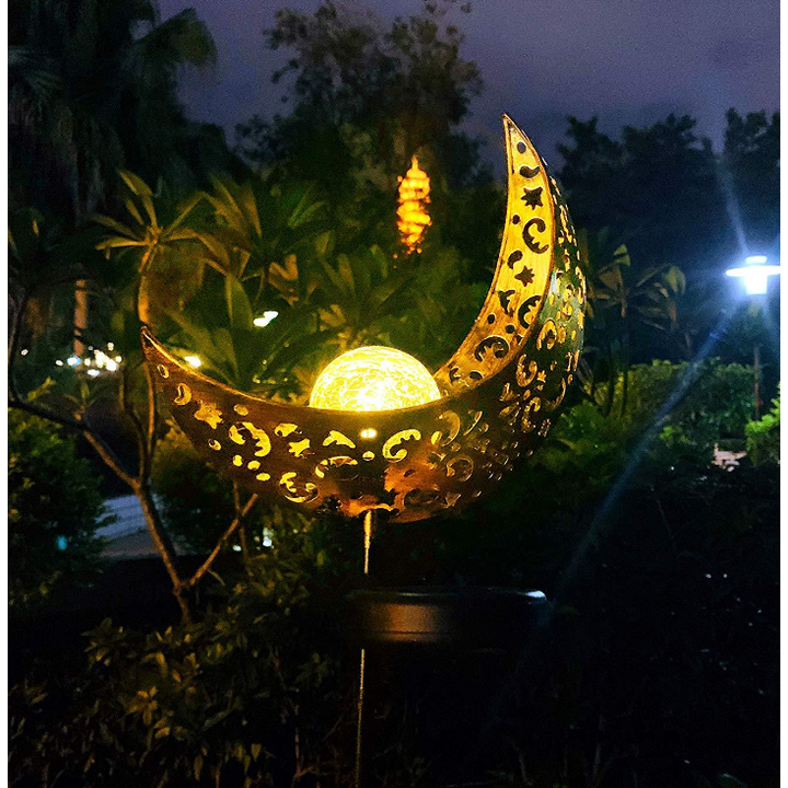 Solar tuinlamp voor buiten met grondpin, craquelé glazen bol en warme led