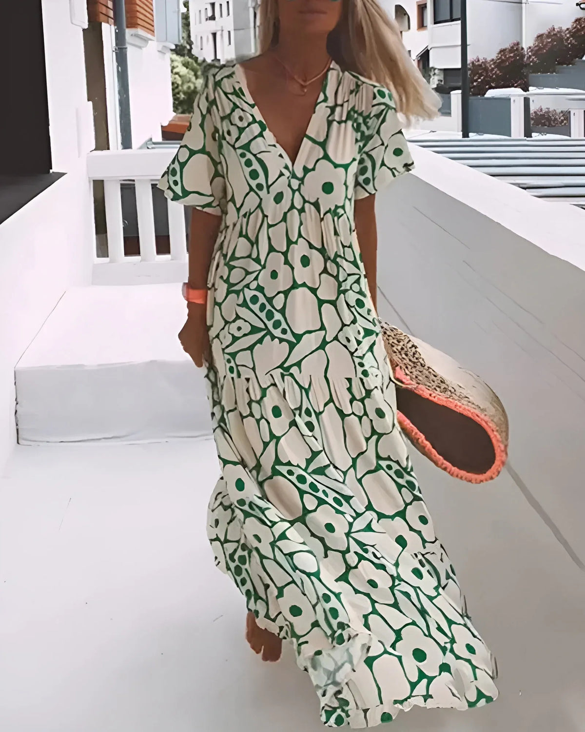 Soraya maxijurk voor dames met abstracte print en V-hals