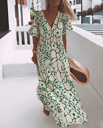 Soraya maxijurk voor dames met abstracte print en V-hals