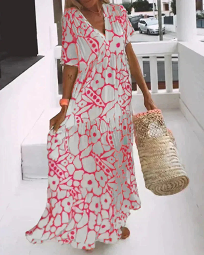 Soraya maxijurk voor dames met abstracte print en V-hals